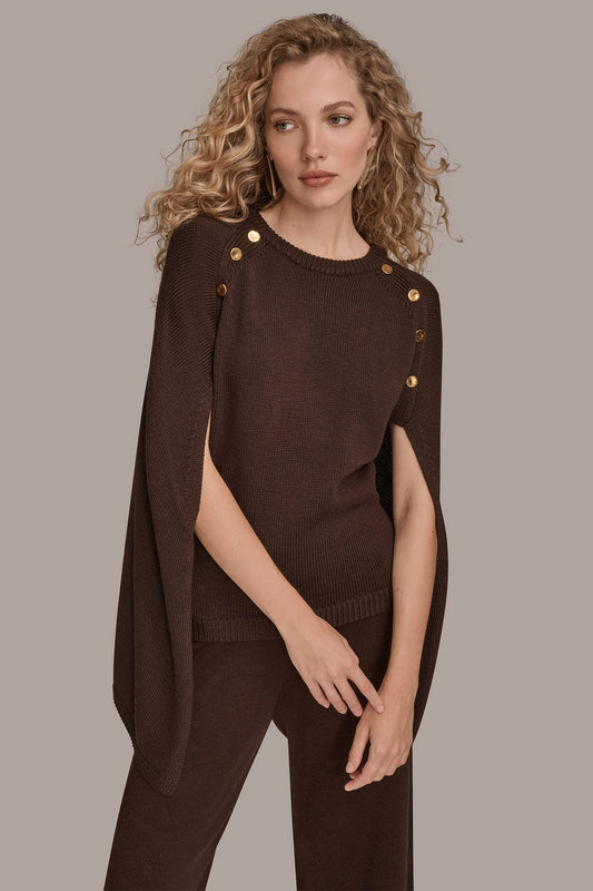 CHOCOLATE PLUM CAPE-EFFECT BUTTON SWEATER Donna Karan