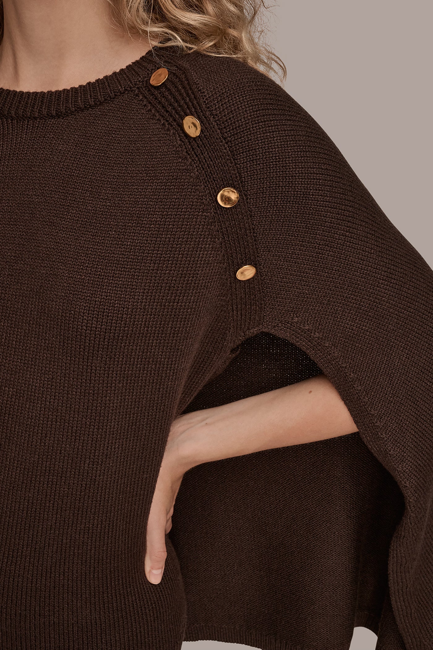 CHOCOLATE PLUM CAPE-EFFECT BUTTON SWEATER Donna Karan