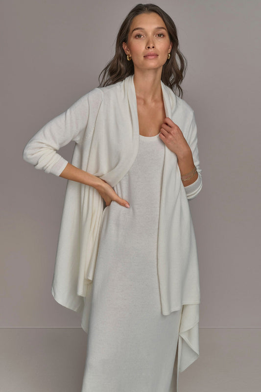 Cream CASHMERE LONG SLEEVE CARDIGAN Donna Karan