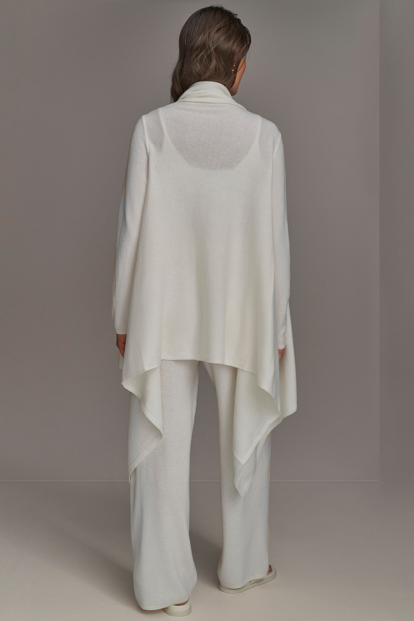 Cream CASHMERE LONG SLEEVE CARDIGAN Donna Karan