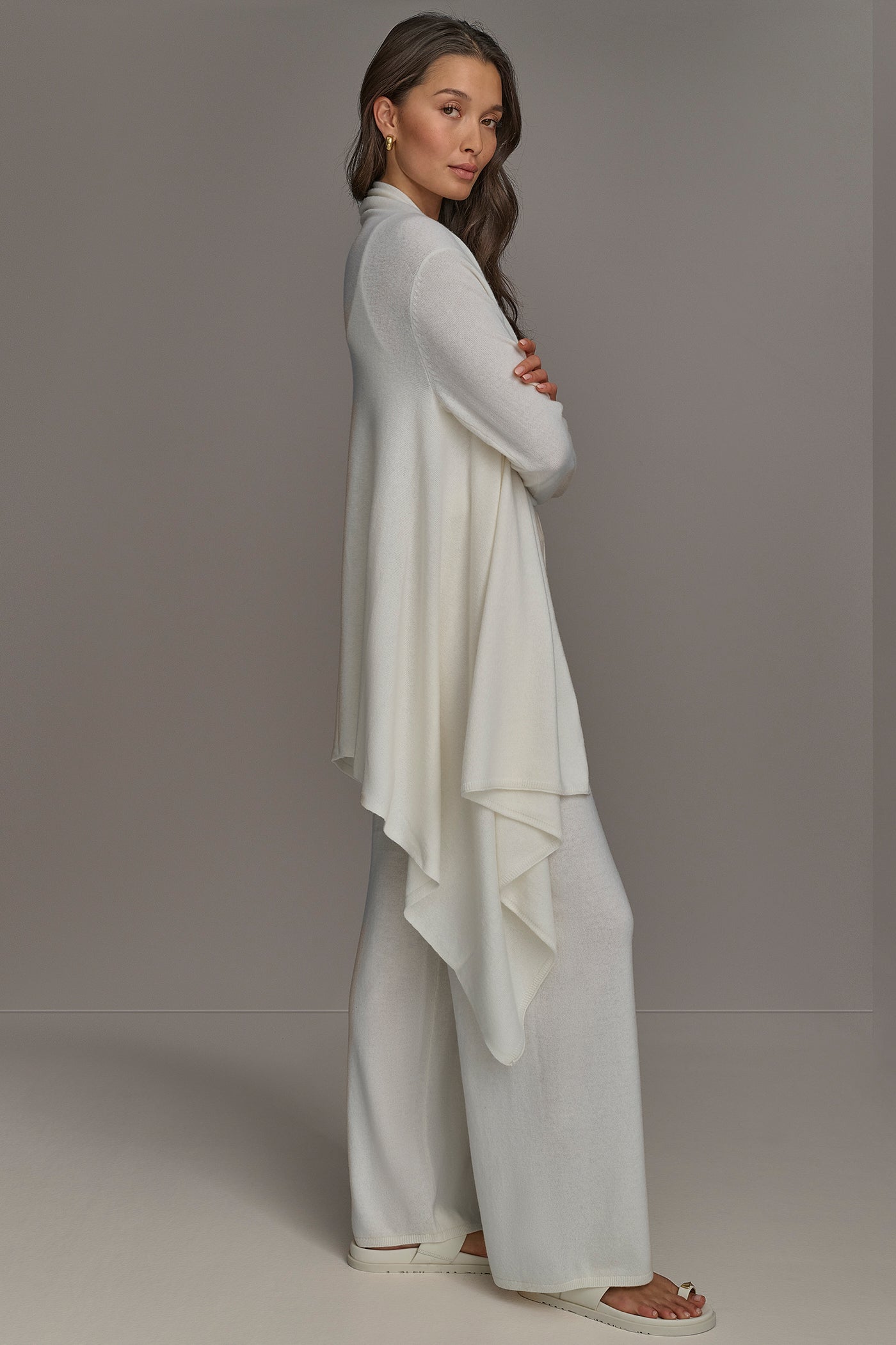 Cream CASHMERE LONG SLEEVE CARDIGAN Donna Karan