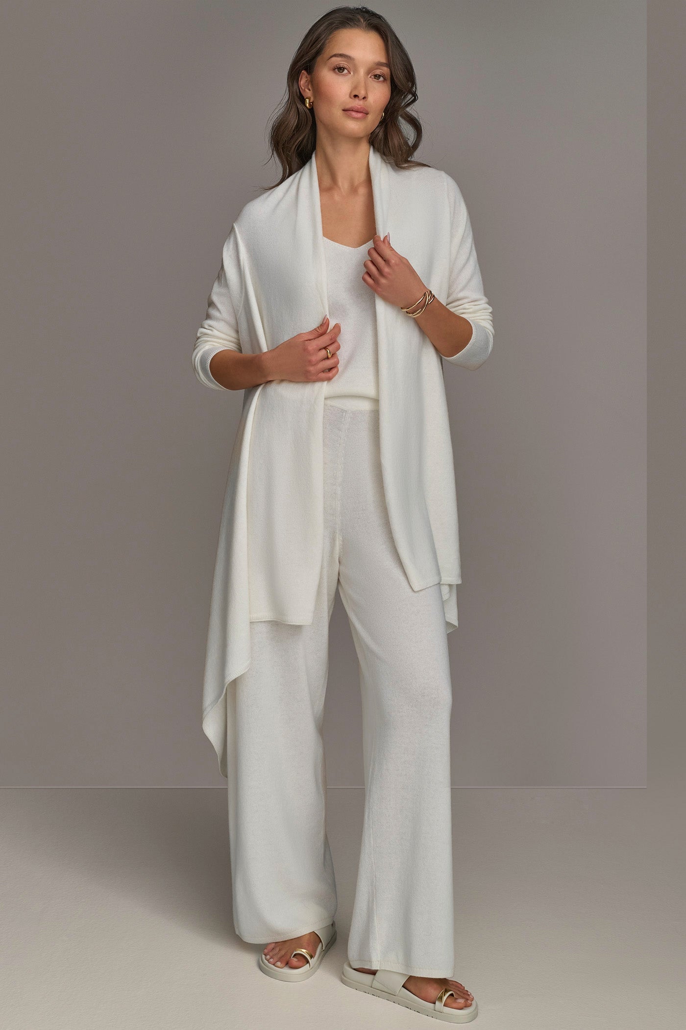 Cream CASHMERE LONG SLEEVE CARDIGAN Donna Karan