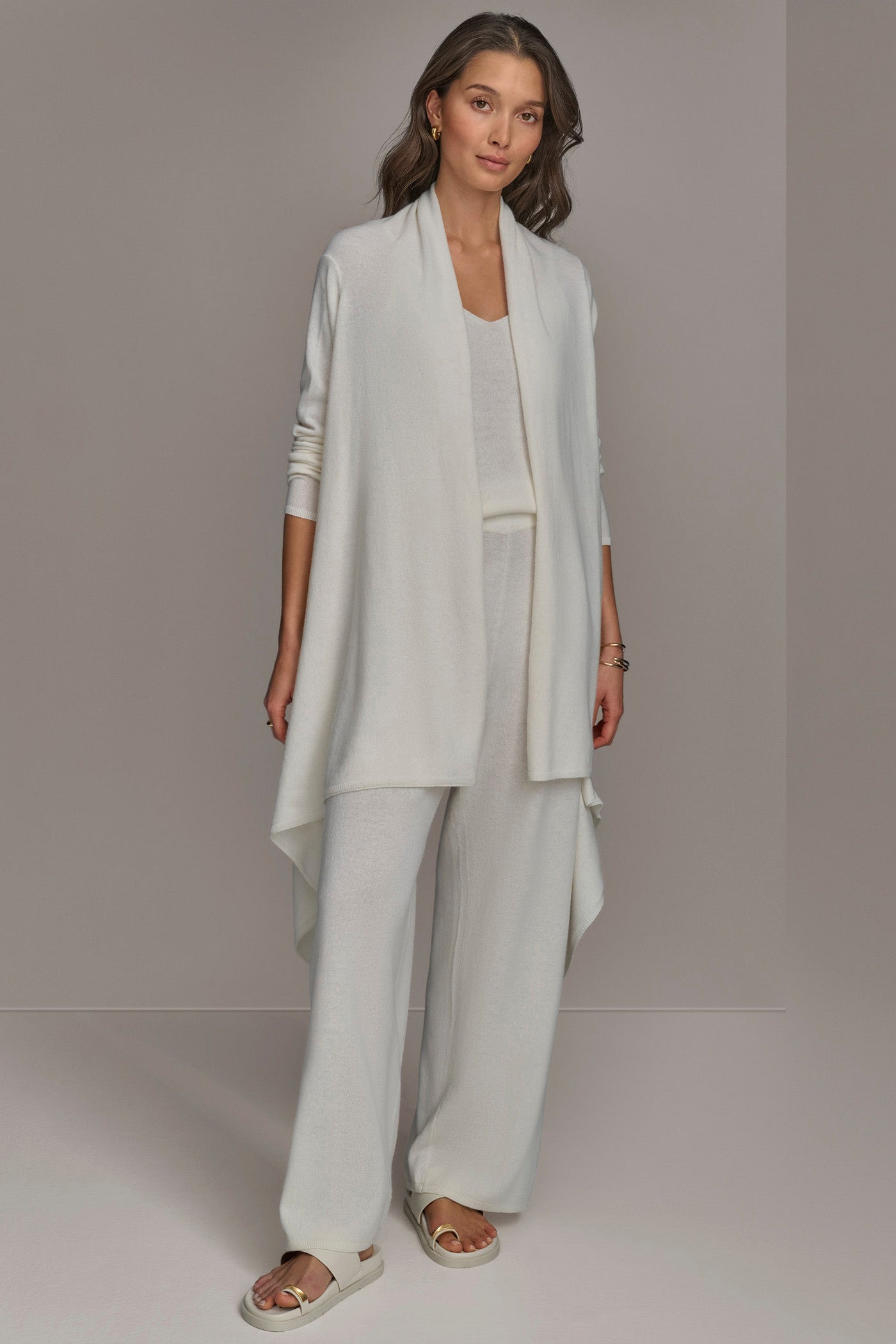 Cream CASHMERE LONG SLEEVE CARDIGAN Donna Karan