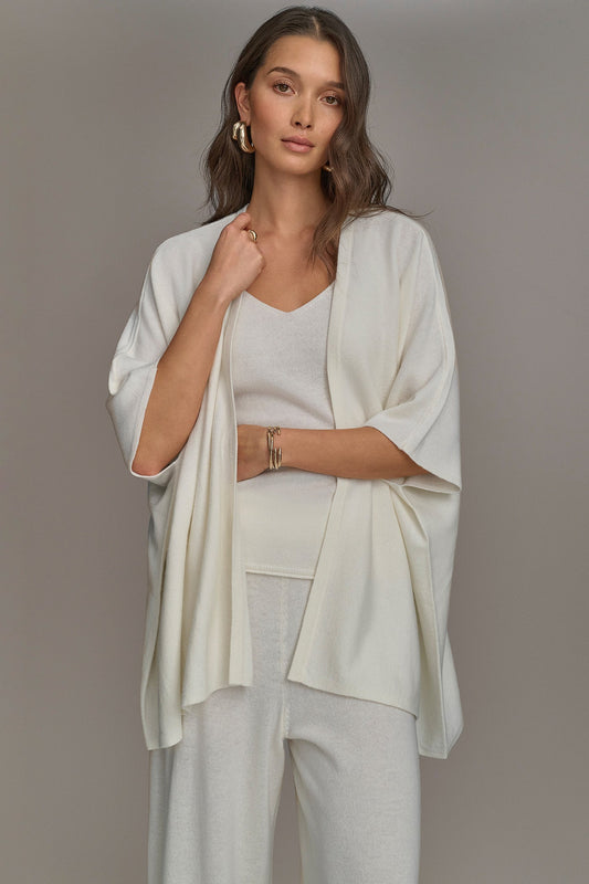 Cream CASHMERE SHORT SLEEVE CARDIGAN Donna Karan
