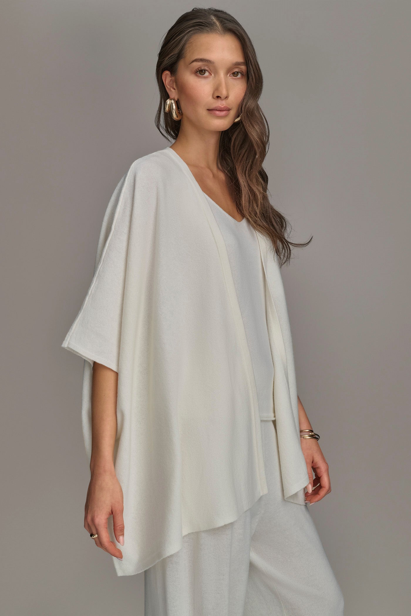 Cream CASHMERE SHORT SLEEVE CARDIGAN Donna Karan