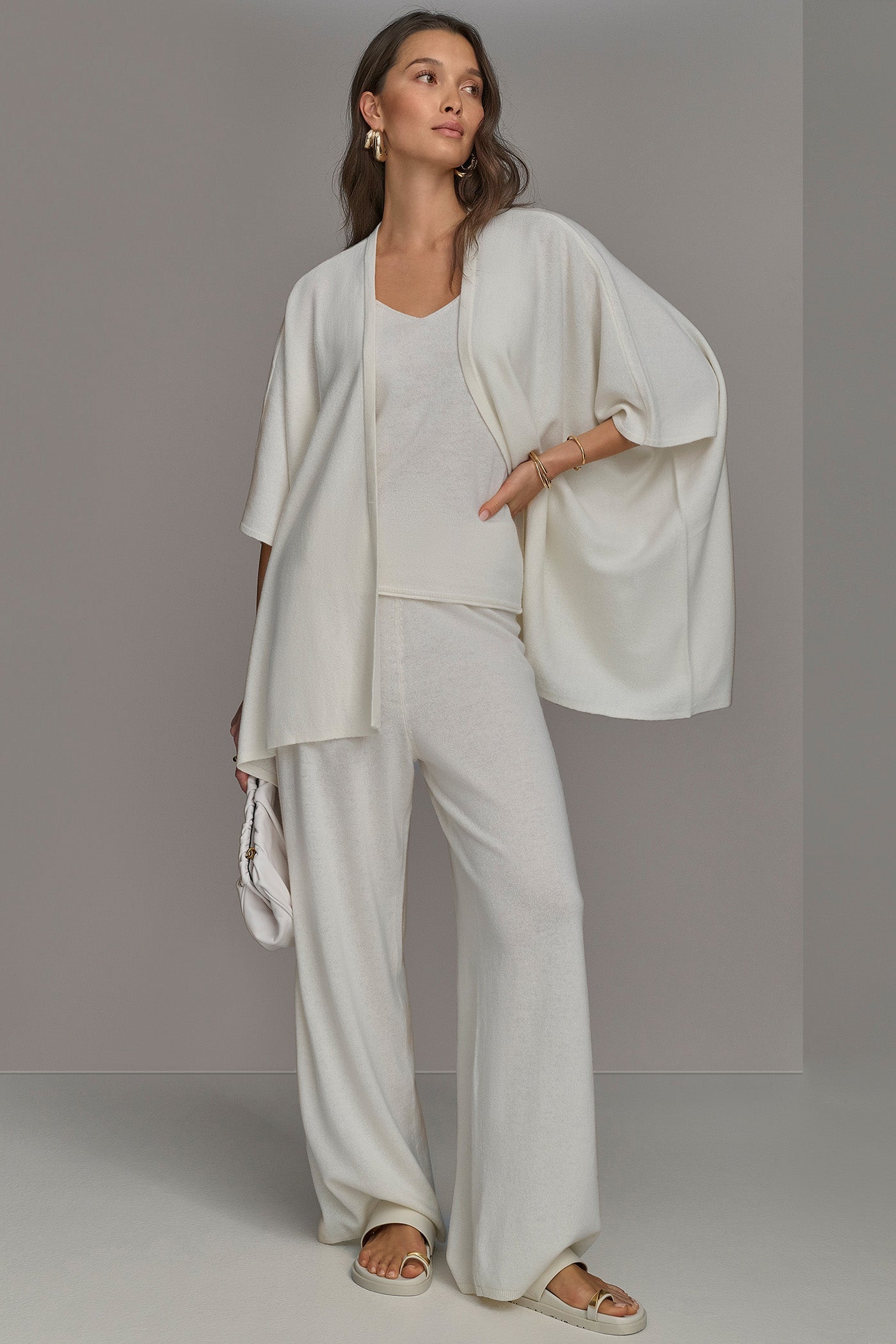 Cream CASHMERE SHORT SLEEVE CARDIGAN Donna Karan
