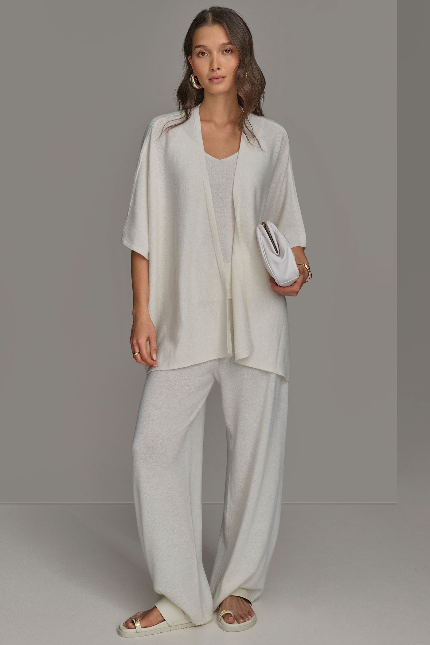 Cream CASHMERE SHORT SLEEVE CARDIGAN Donna Karan