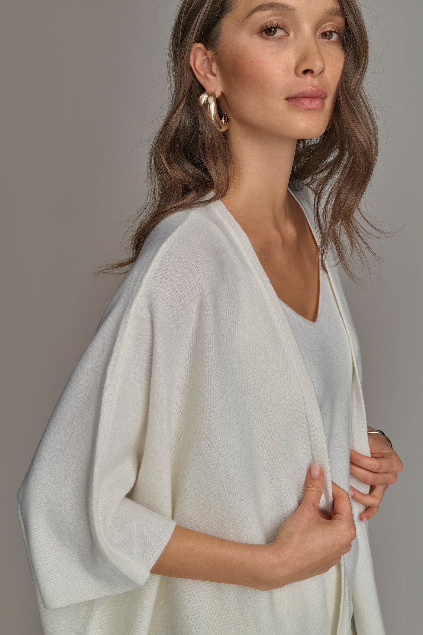 Cream CASHMERE SHORT SLEEVE CARDIGAN Donna Karan