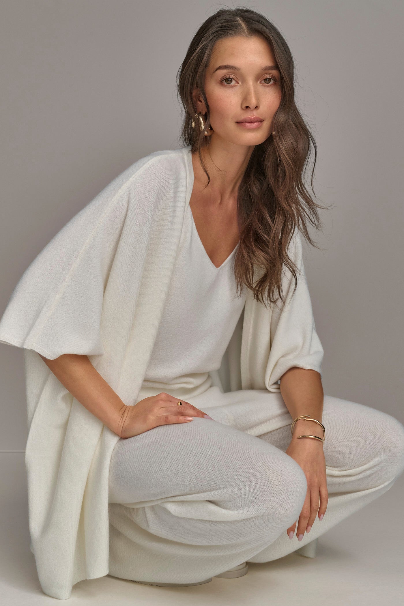 Cream CASHMERE SHORT SLEEVE CARDIGAN Donna Karan
