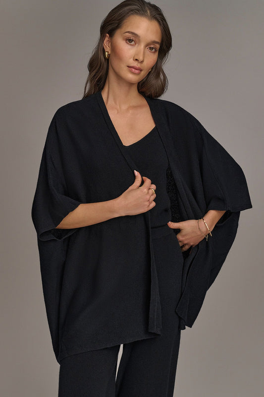 Black CASHMERE SHORT SLEEVE CARDIGAN Donna Karan