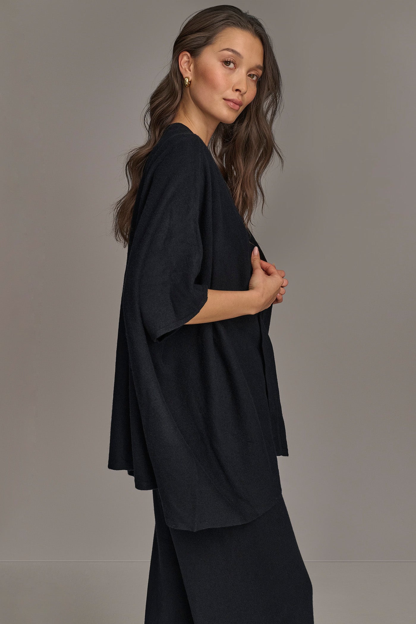 Black CASHMERE SHORT SLEEVE CARDIGAN Donna Karan