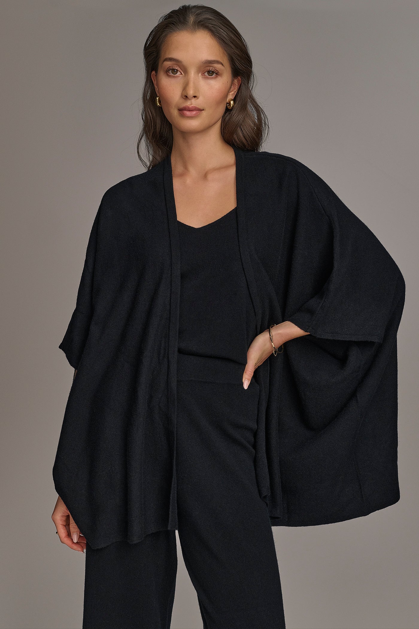 Black CASHMERE SHORT SLEEVE CARDIGAN Donna Karan
