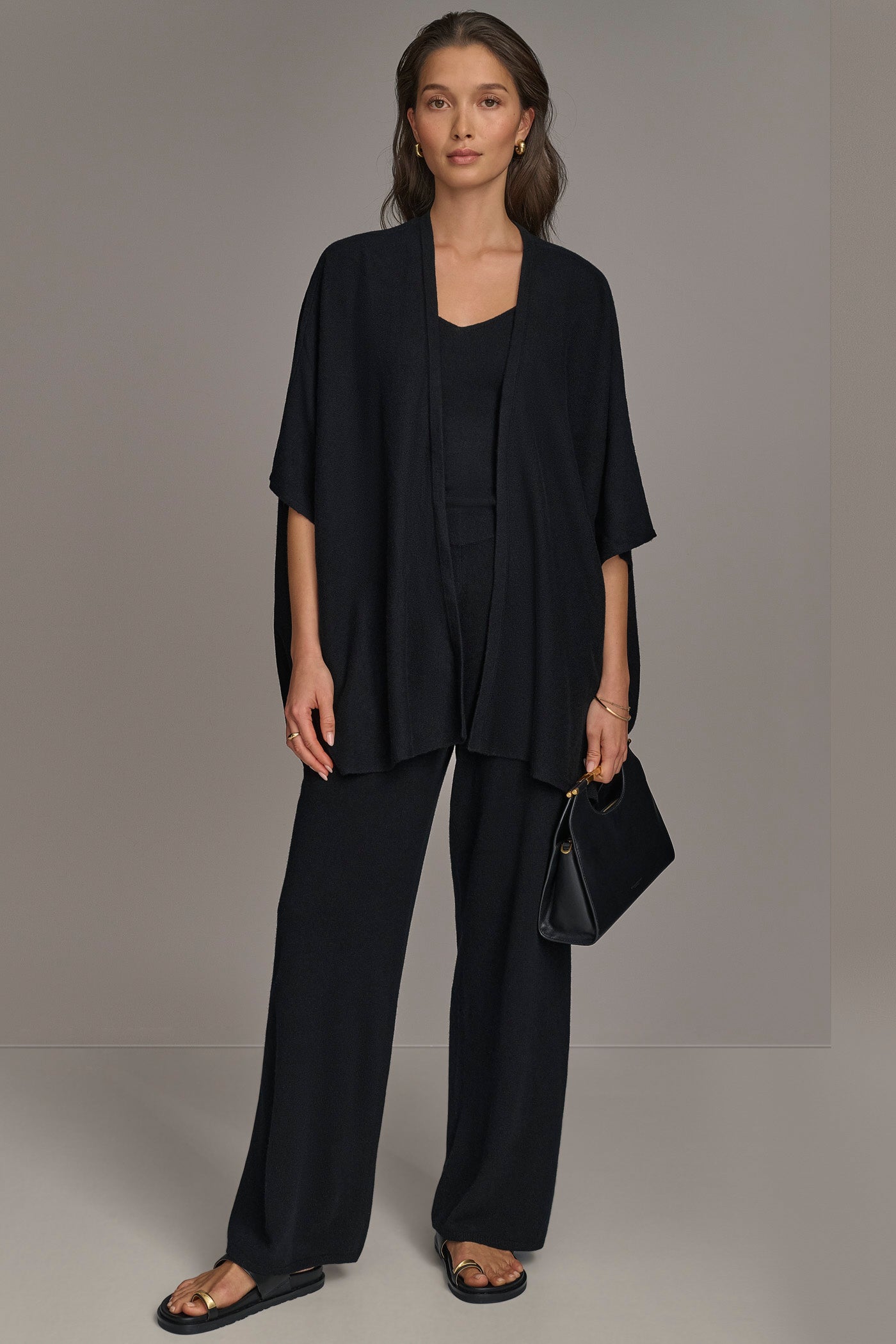 Black CASHMERE SHORT SLEEVE CARDIGAN Donna Karan