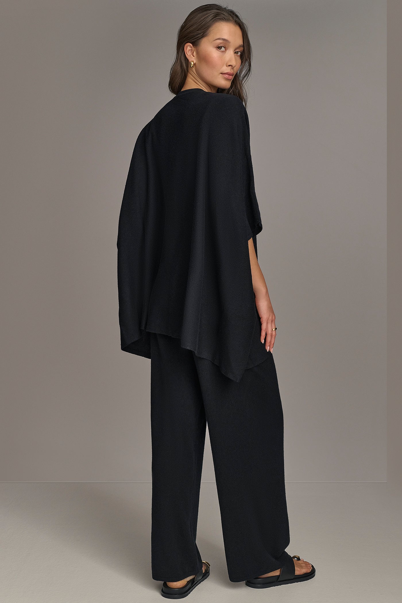 Black CASHMERE SHORT SLEEVE CARDIGAN Donna Karan