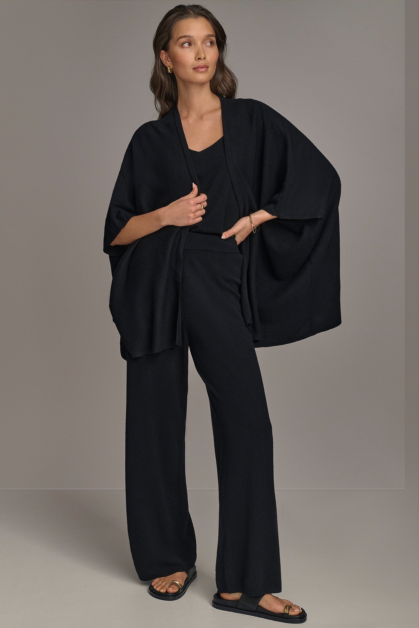 Black CASHMERE SHORT SLEEVE CARDIGAN Donna Karan