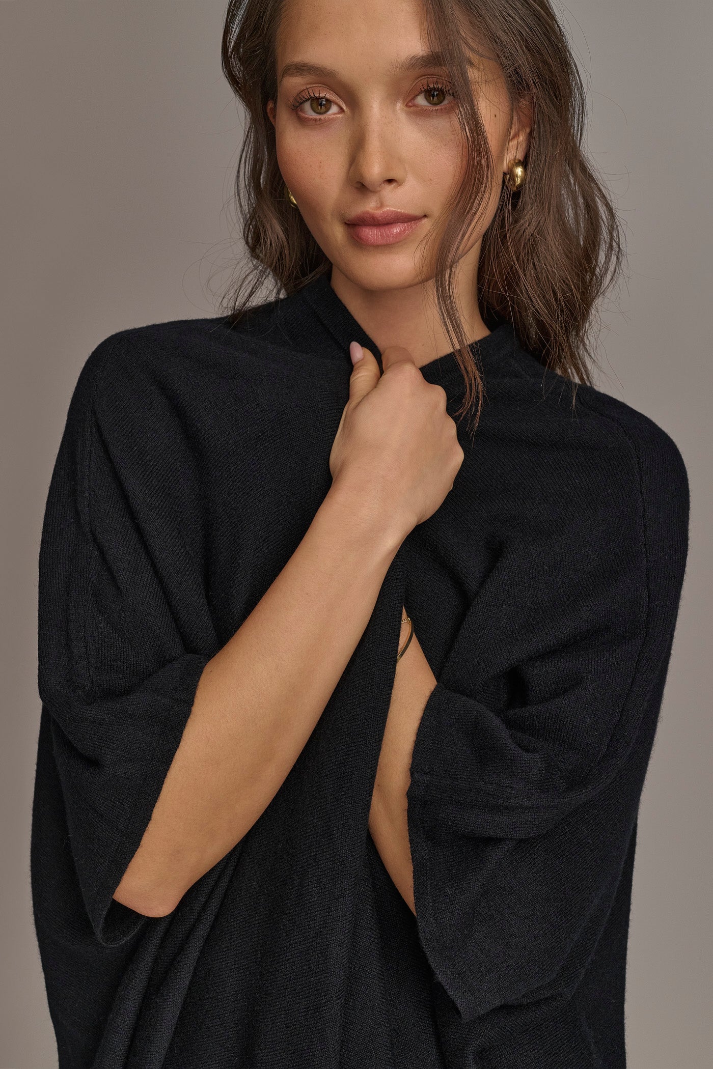 Black CASHMERE SHORT SLEEVE CARDIGAN Donna Karan