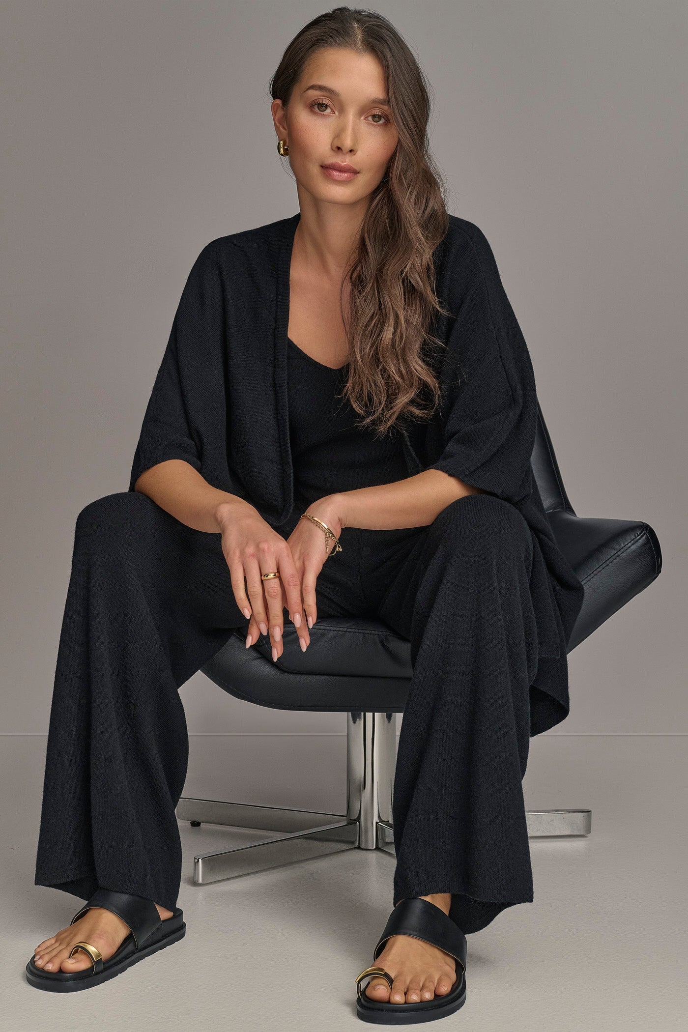 Black CASHMERE SHORT SLEEVE CARDIGAN Donna Karan