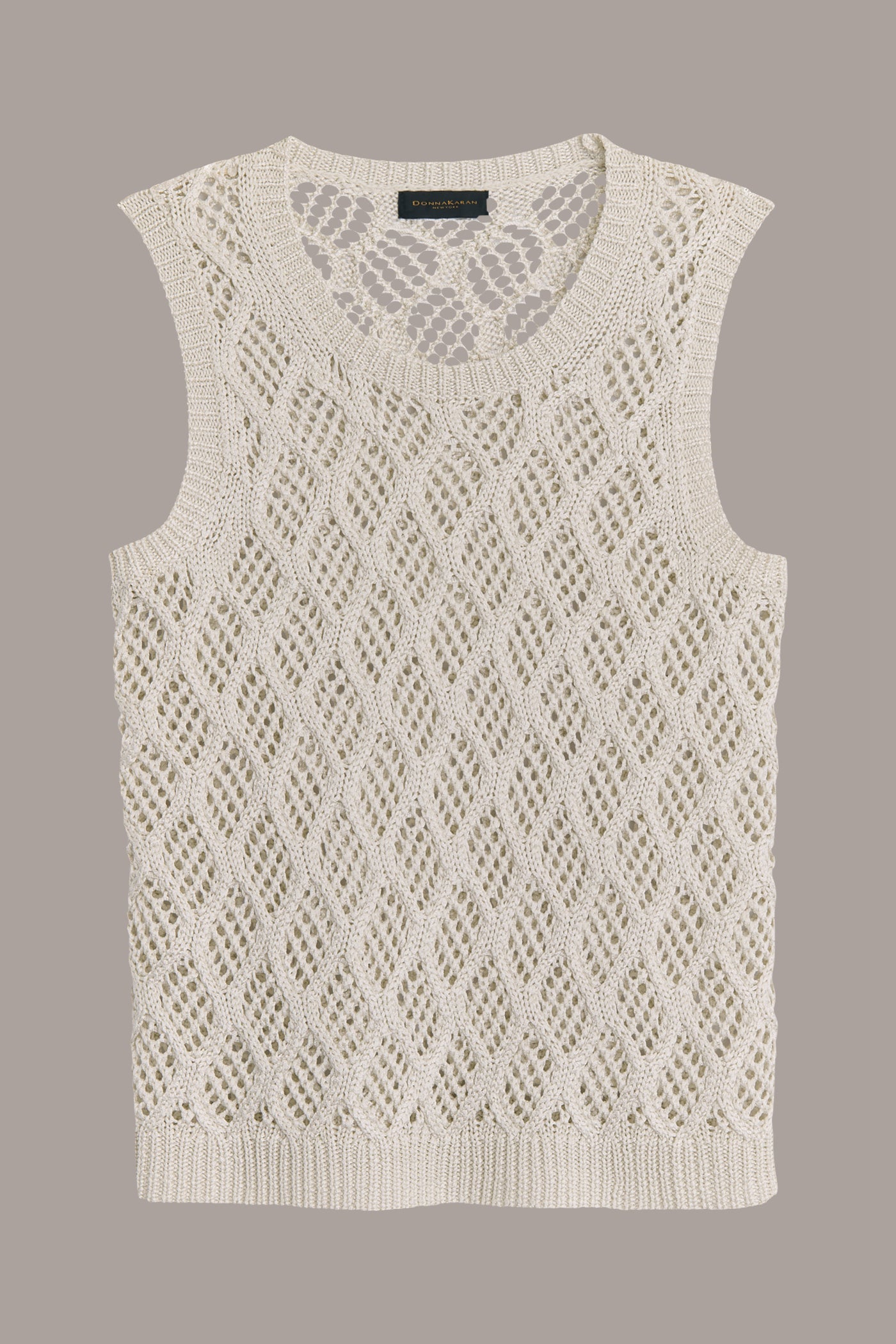 cream DIAMOND PATTERN CREW NECK TOP Donna Karan