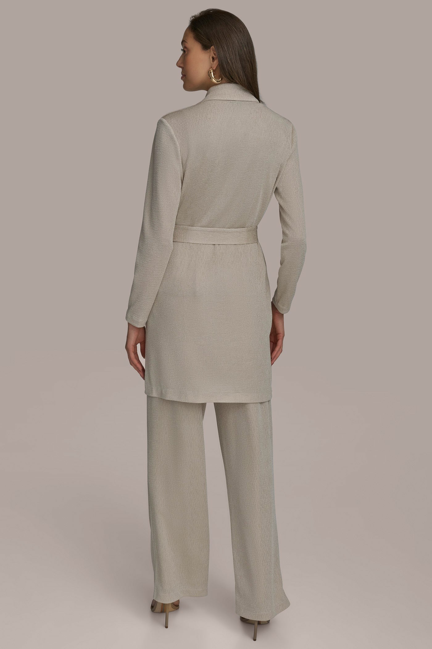 Grey BELTED KNIT JACKET Donna Karan