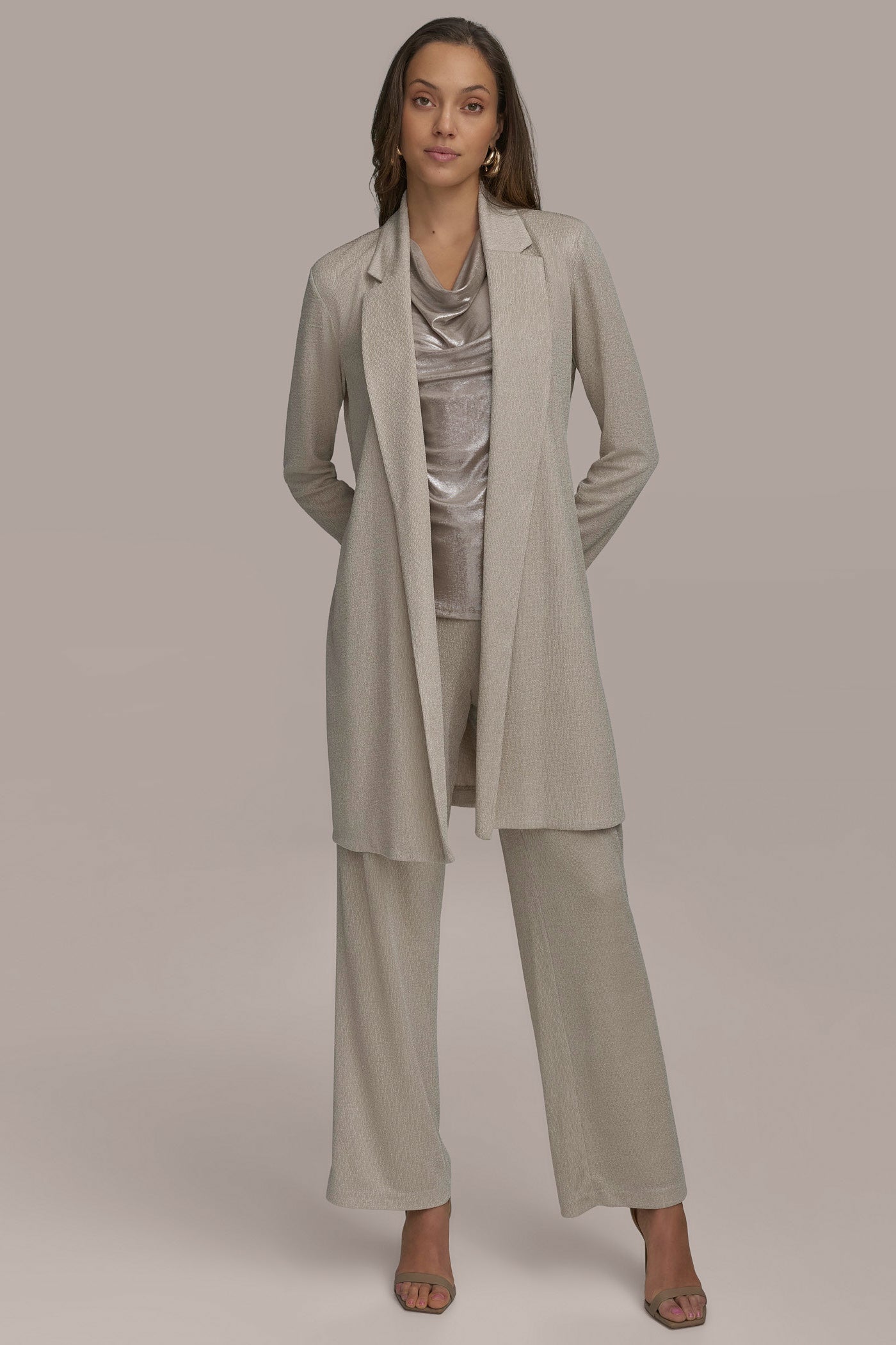 Grey BELTED KNIT JACKET Donna Karan