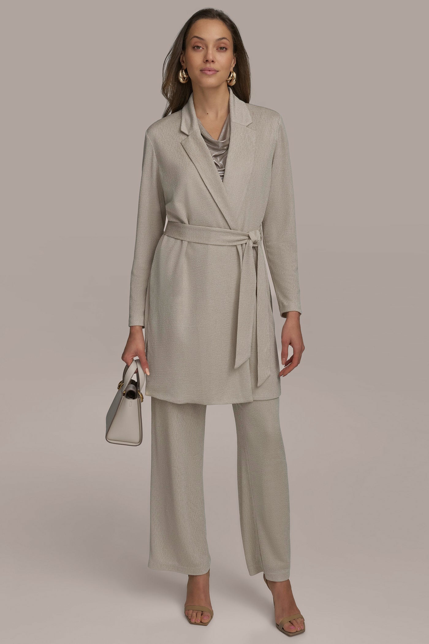 Grey BELTED KNIT JACKET Donna Karan
