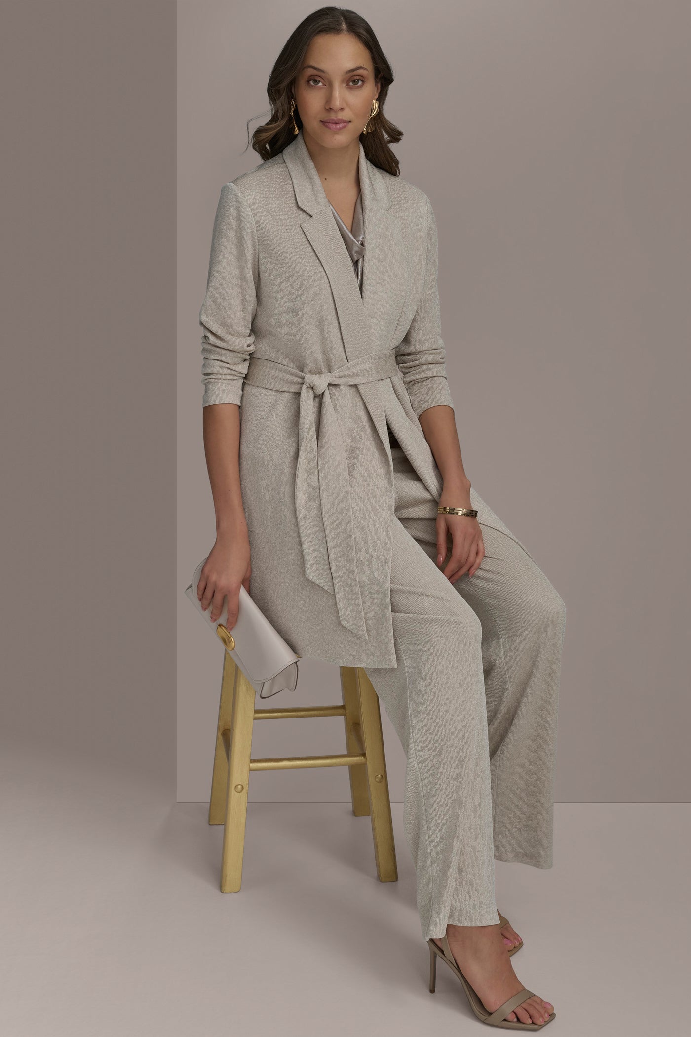 Grey BELTED KNIT JACKET Donna Karan