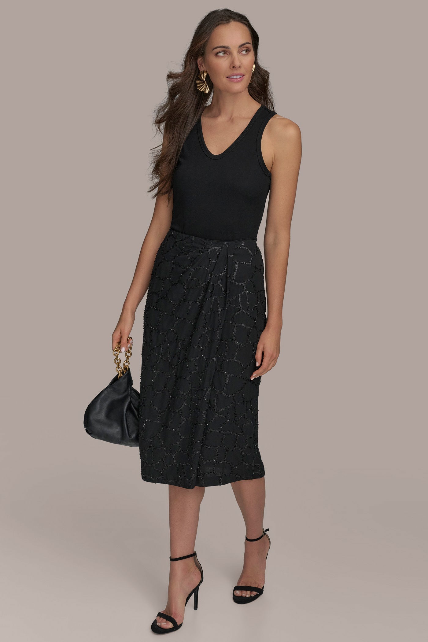 Black FAUX WRAP SKIRT Donna Karan