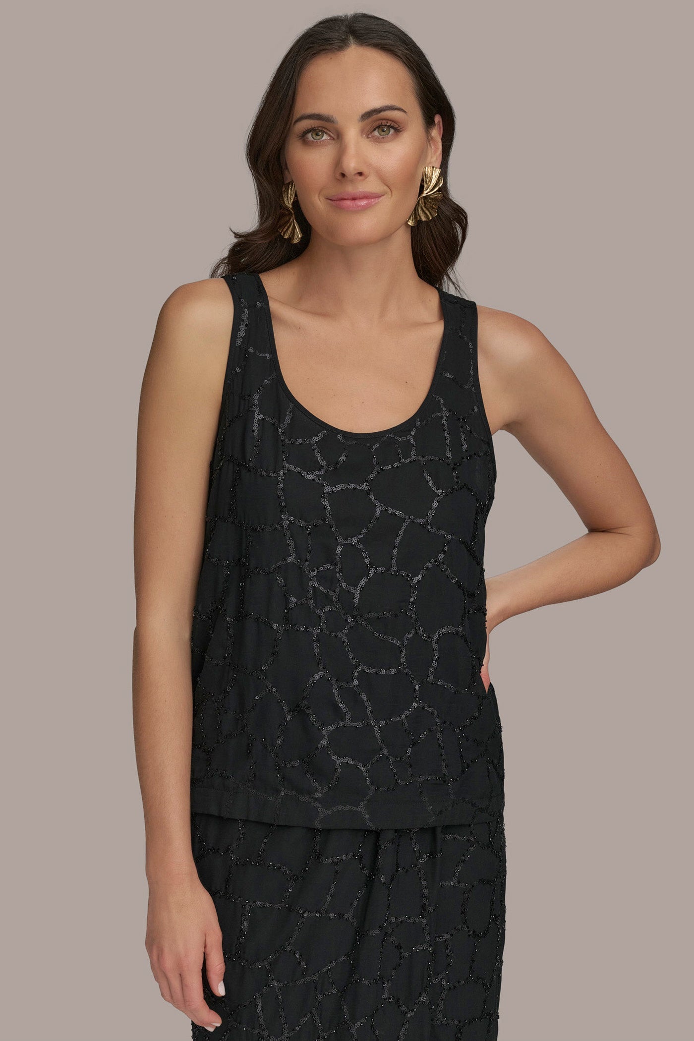 Black SHELL WITH SEQUIN DETAIL Donna Karan