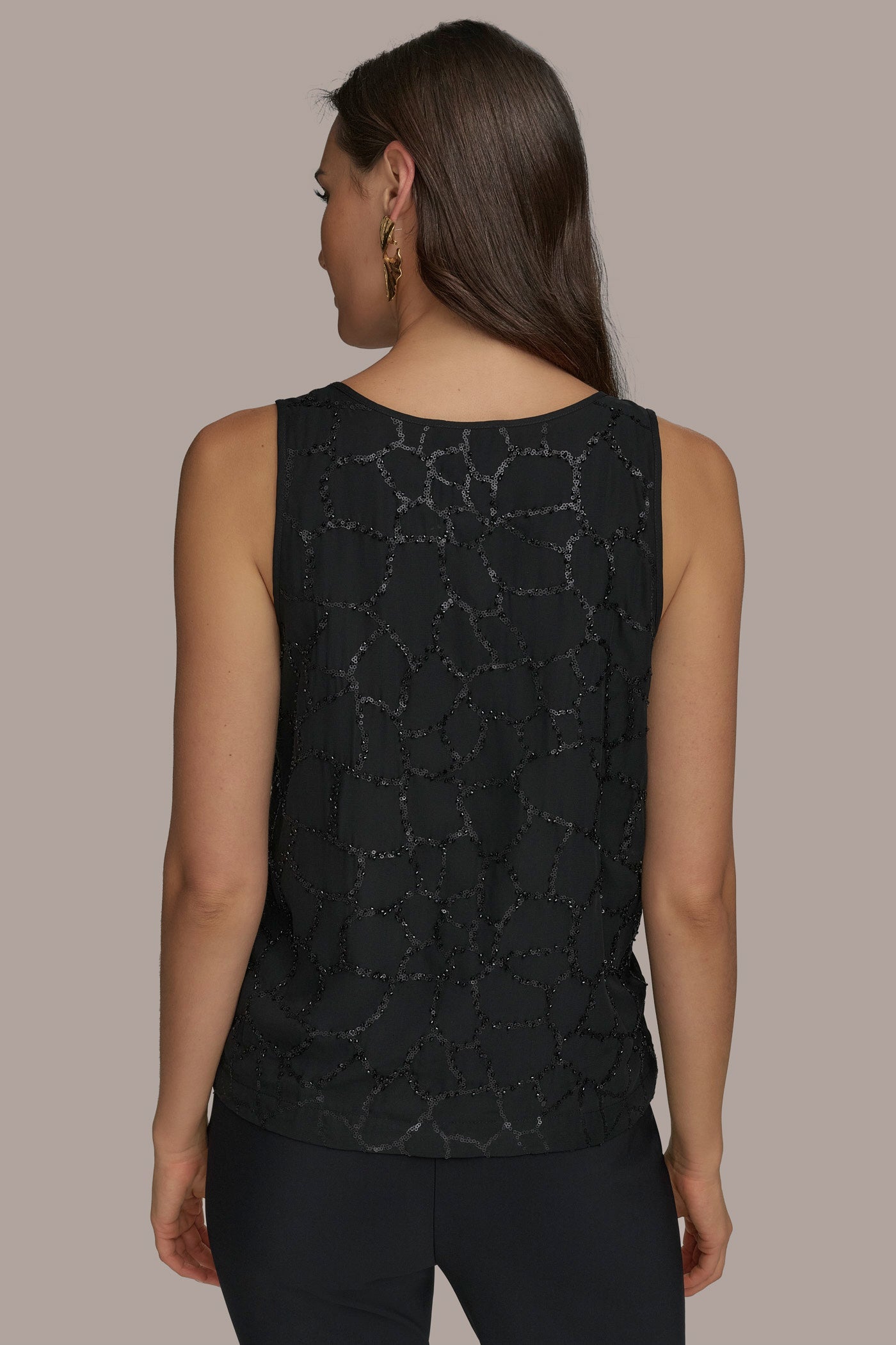 Black SHELL WITH SEQUIN DETAIL Donna Karan