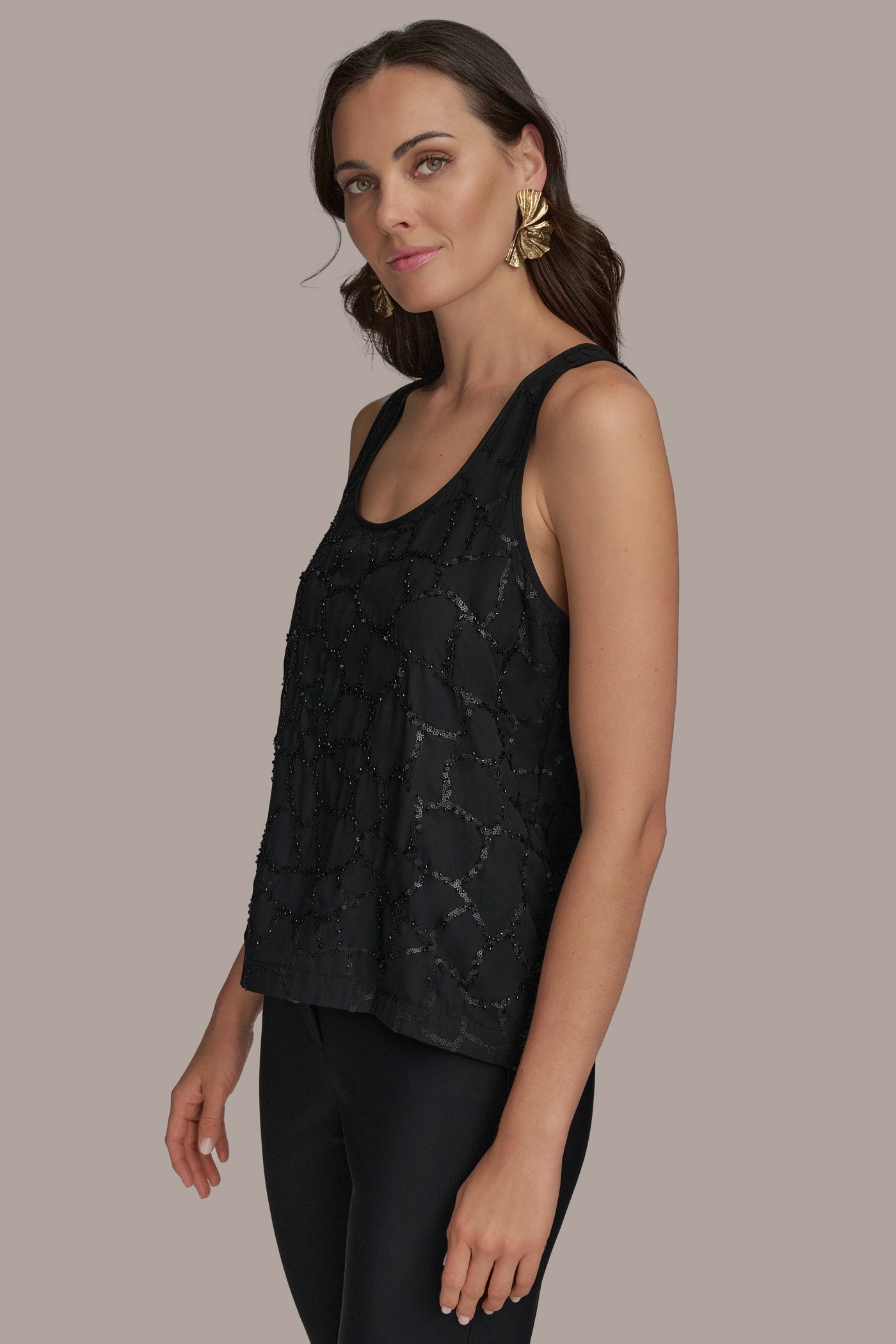 Black SHELL WITH SEQUIN DETAIL Donna Karan