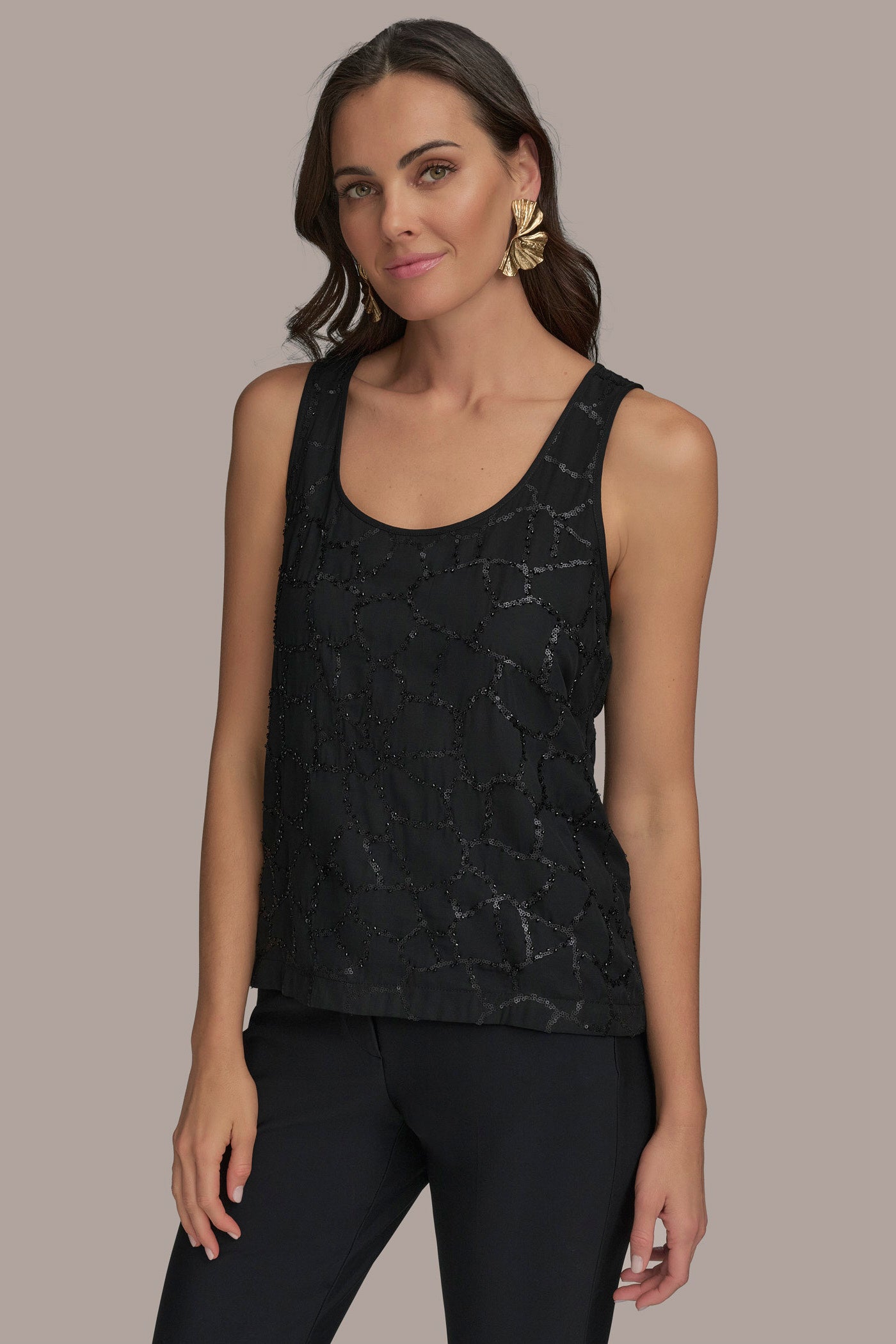 Black SHELL WITH SEQUIN DETAIL Donna Karan