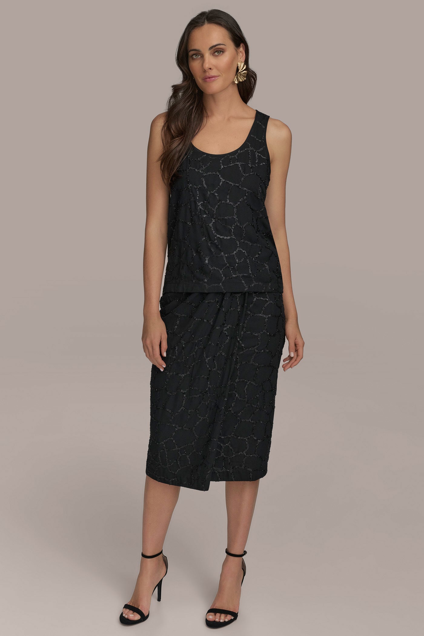 Black SHELL WITH SEQUIN DETAIL Donna Karan