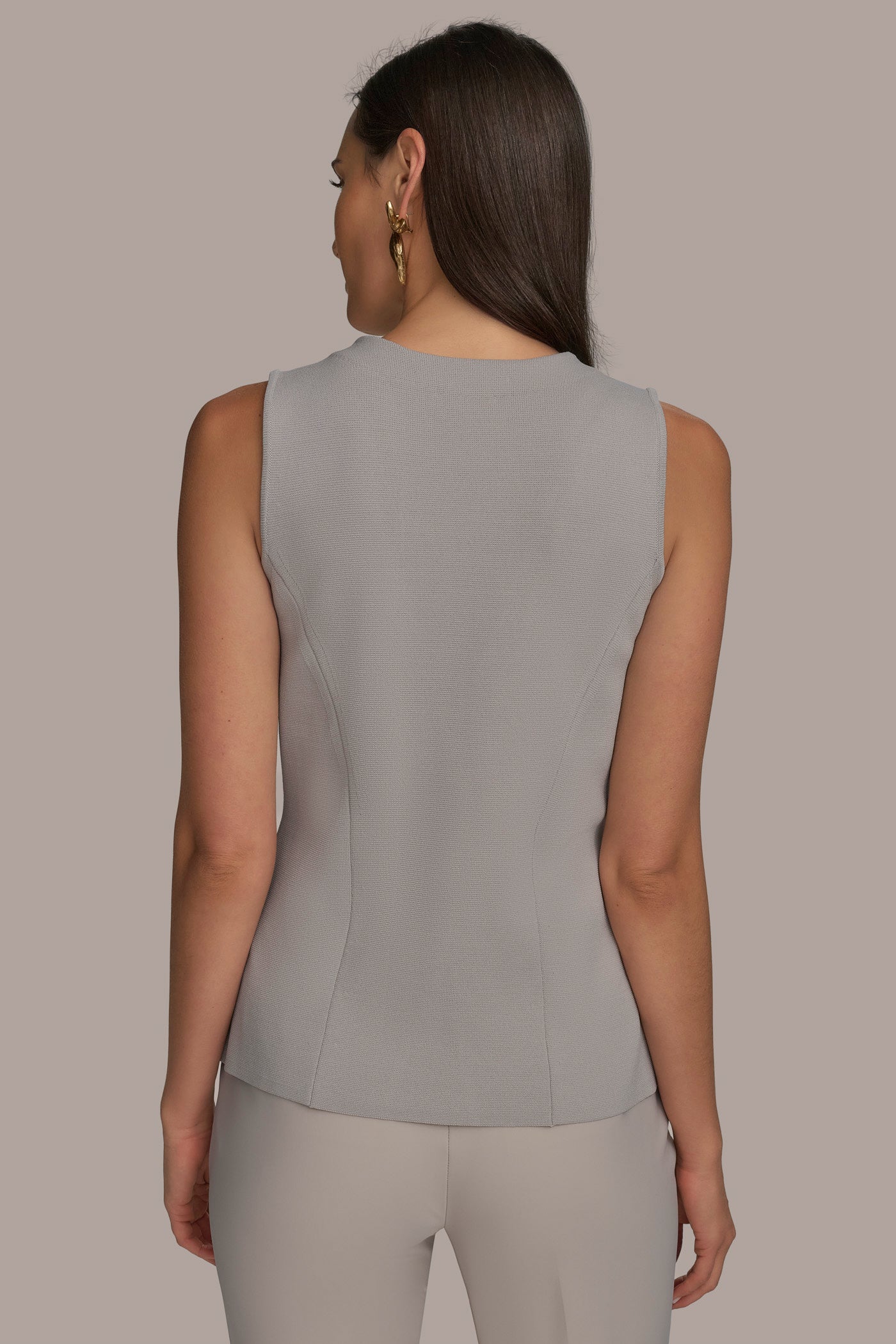 CLAY SLEEVELESS BUTTON UP SWEATER VEST Donna Karan