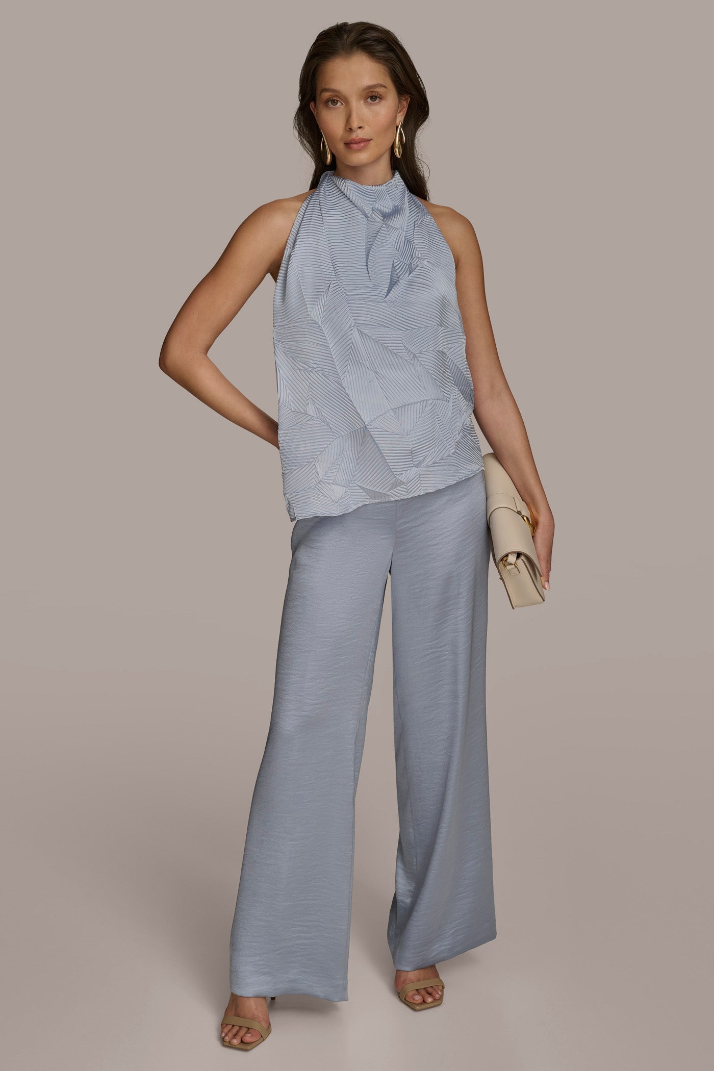GLACIAL BLUE TEXTURED TOP WITH ANGLED HEM Donna Karan