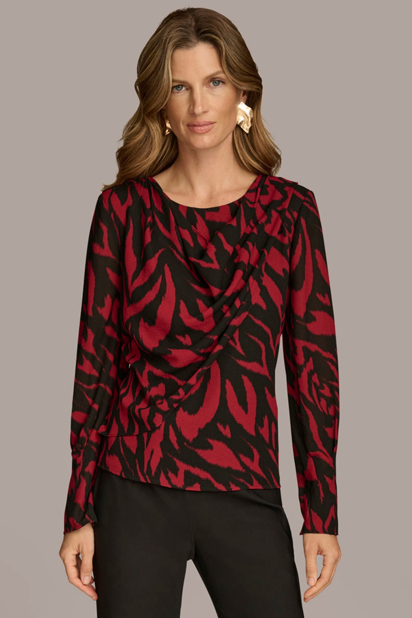 Red/Black Multi PRINT WIDE CUFF TOP Donna Karan