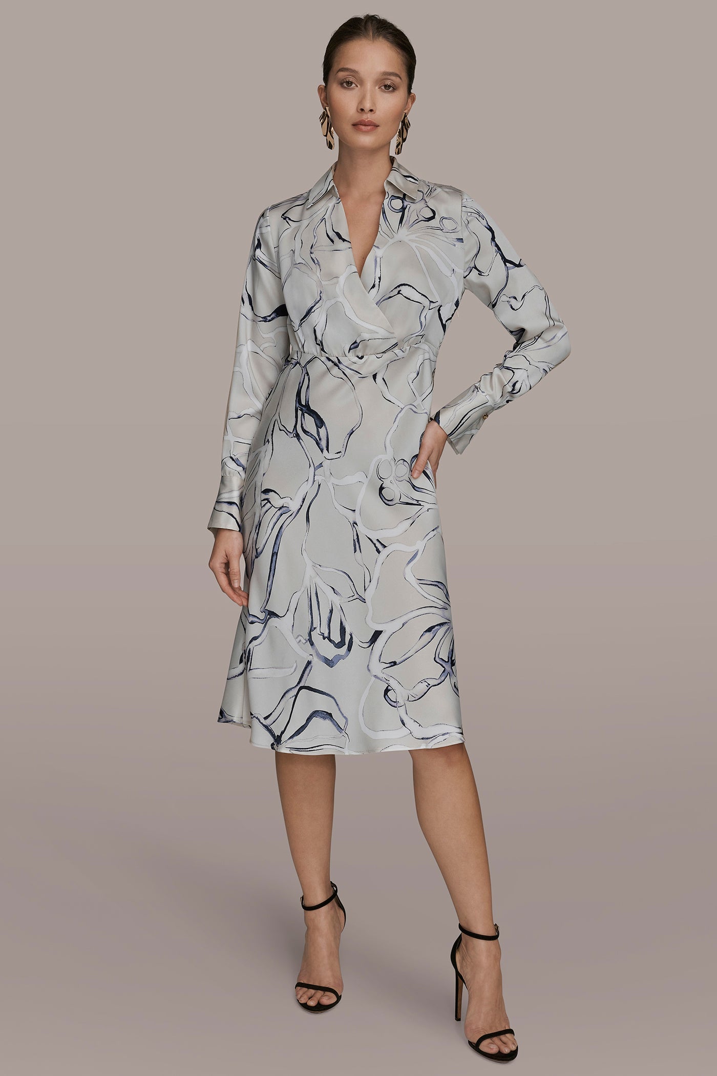 VELLUM MULTI COTTON PRINTED MIDI SHIRT DRESS Donna Karan