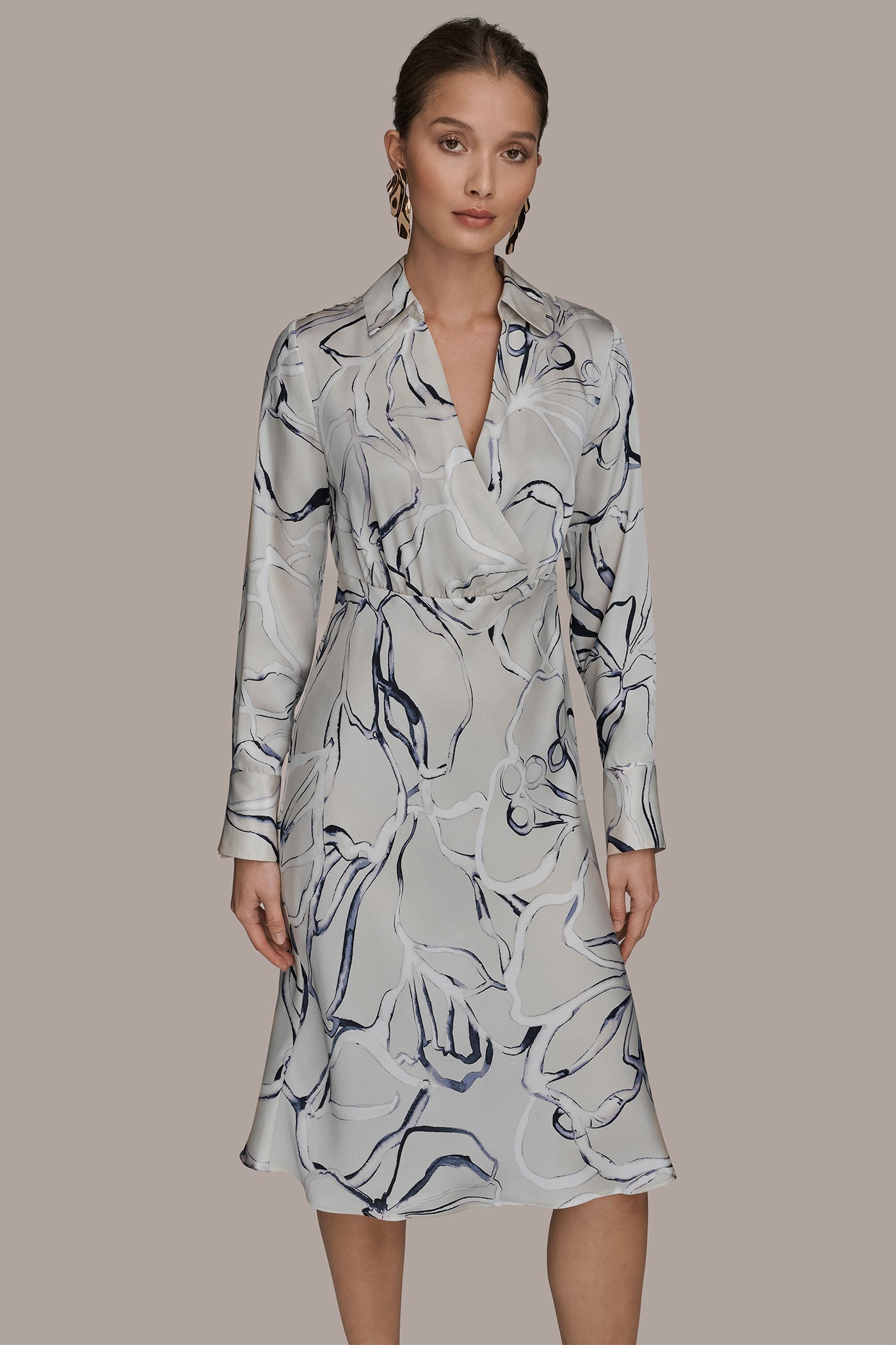 VELLUM MULTI COTTON PRINTED MIDI SHIRT DRESS Donna Karan