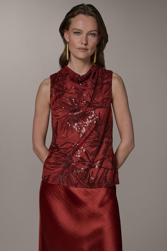 Sunbaked Multi SLEEVELESS COWL NECK SEQUIN BLOUSE Donna Karan
