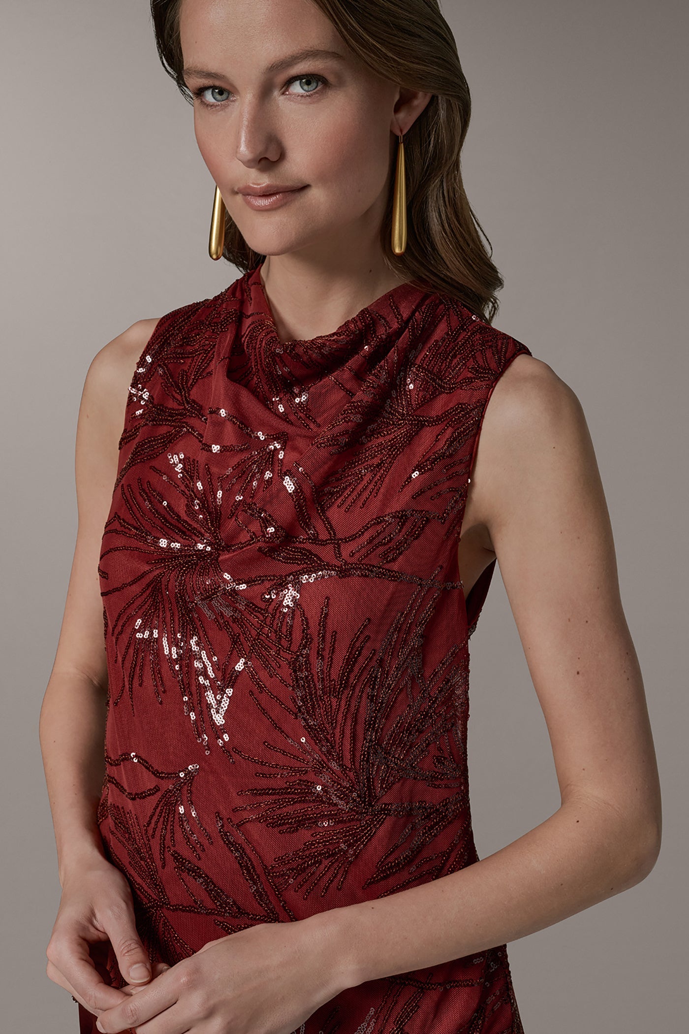 Sunbaked Multi SLEEVELESS COWL NECK SEQUIN BLOUSE Donna Karan