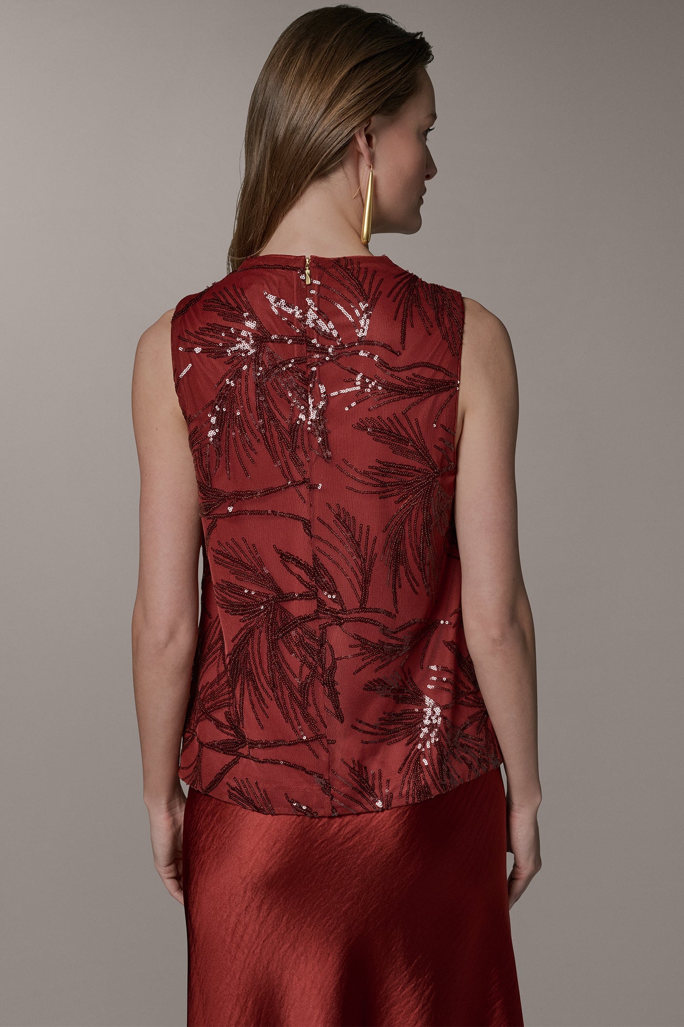 Sunbaked Multi SLEEVELESS COWL NECK SEQUIN BLOUSE Donna Karan