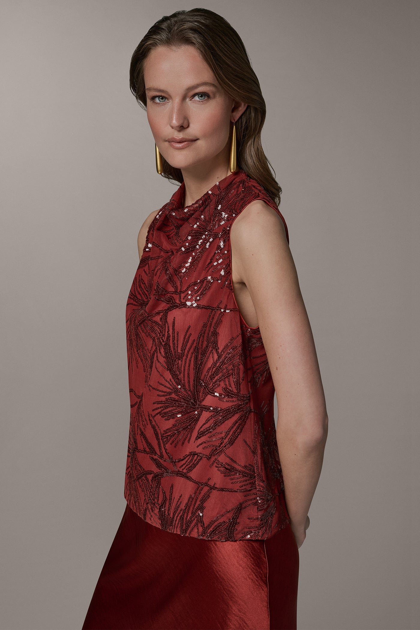 Sunbaked Multi SLEEVELESS COWL NECK SEQUIN BLOUSE Donna Karan