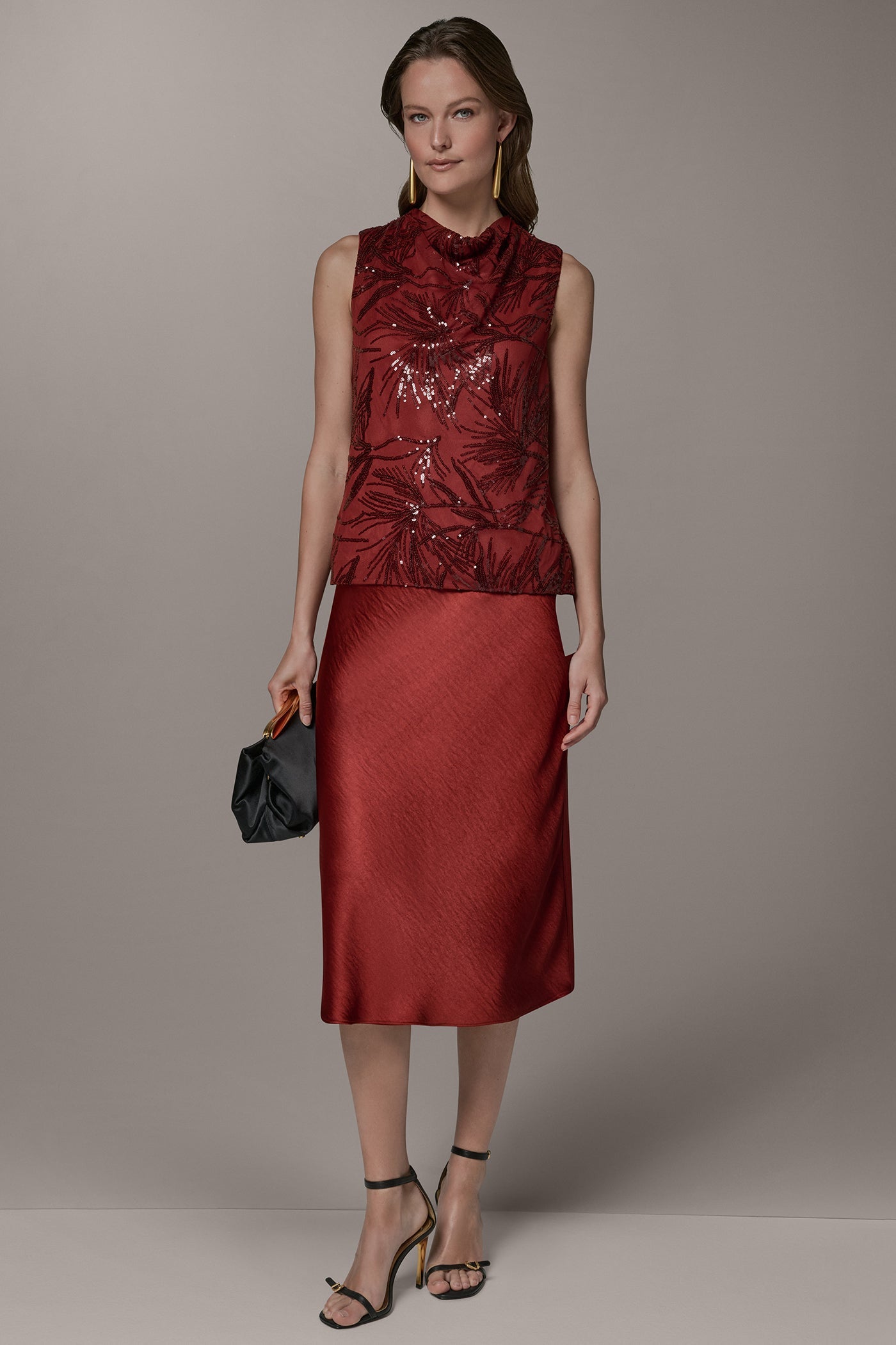Sunbaked Multi SLEEVELESS COWL NECK SEQUIN BLOUSE Donna Karan