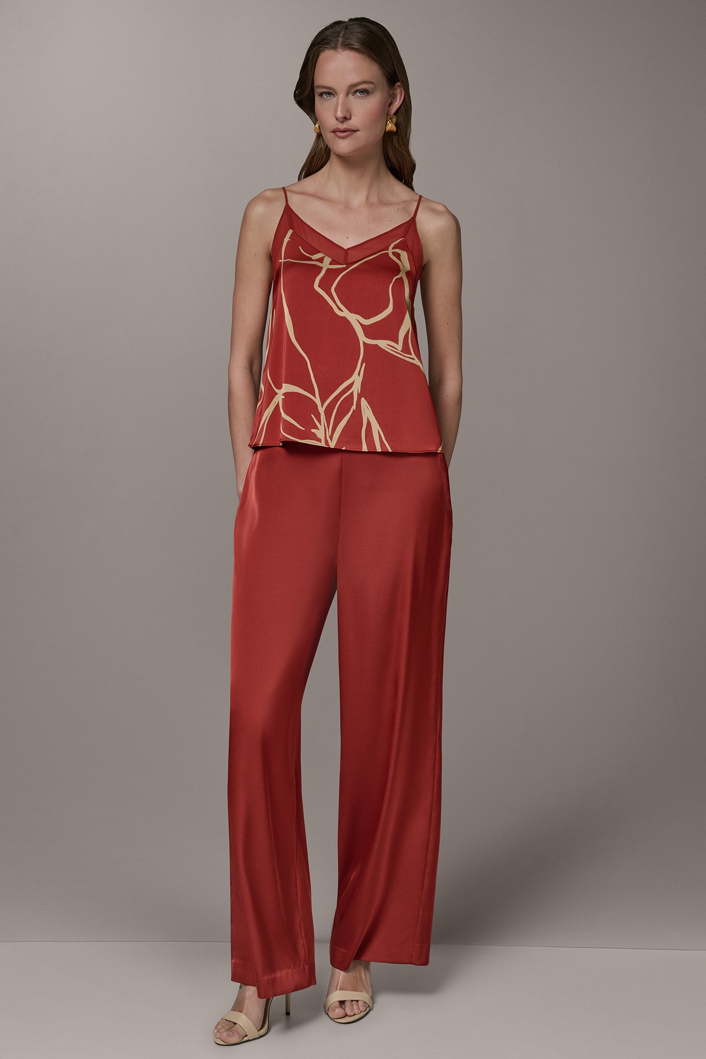 Sunbaked/Fawn SLEEVELESS V-NECK PRINT CAMI Donna Karan