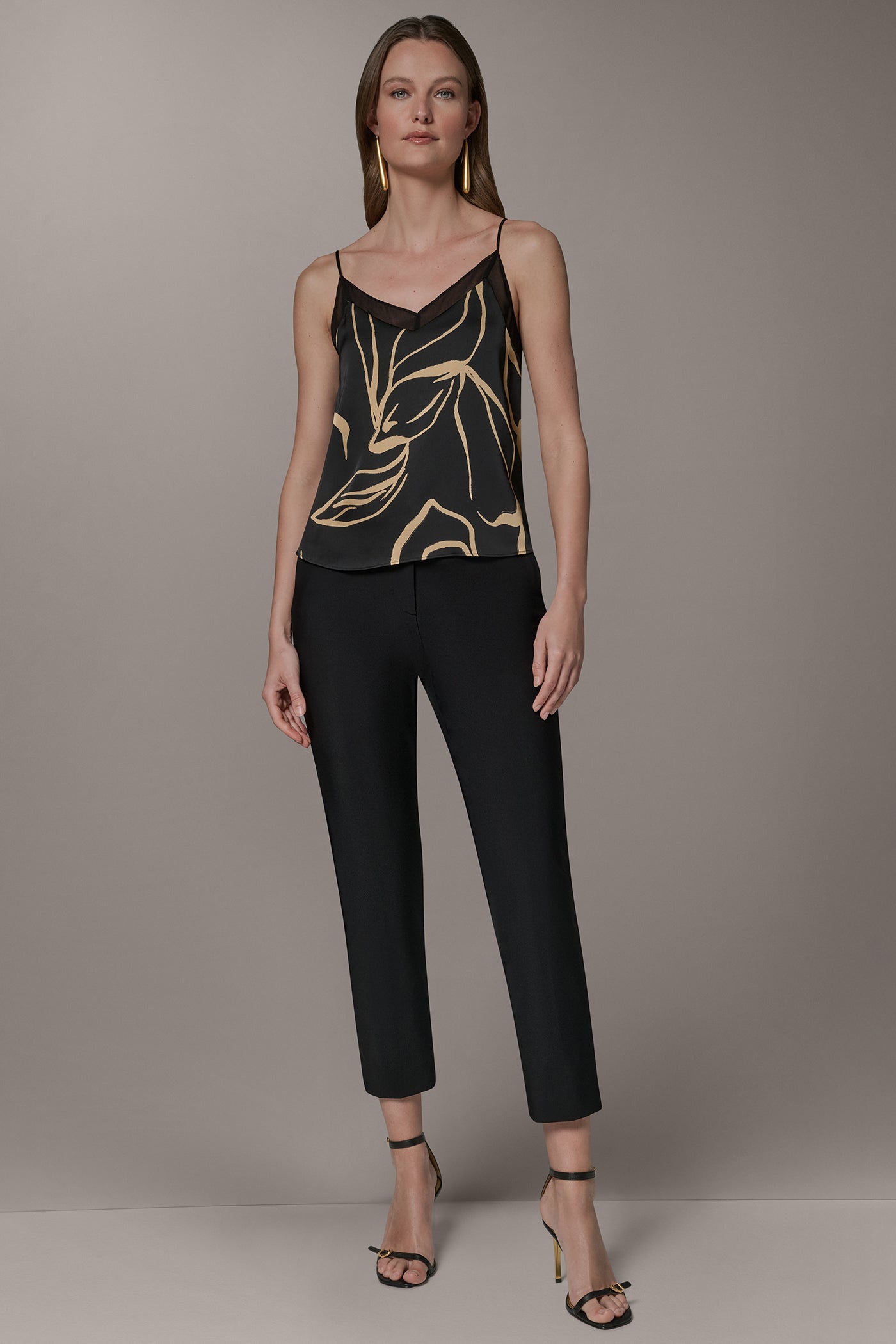 Black /Fawn SLEEVELESS V-NECK PRINT CAMI Donna Karan