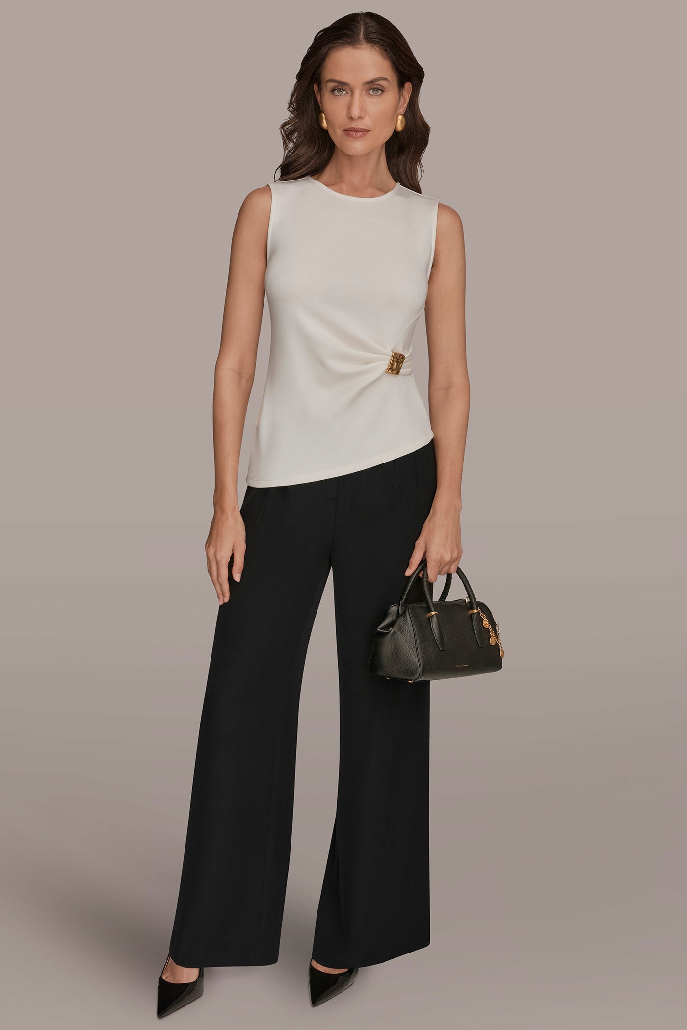 Cream ASYMMETRIC HEM BLOUSE Donna Karan