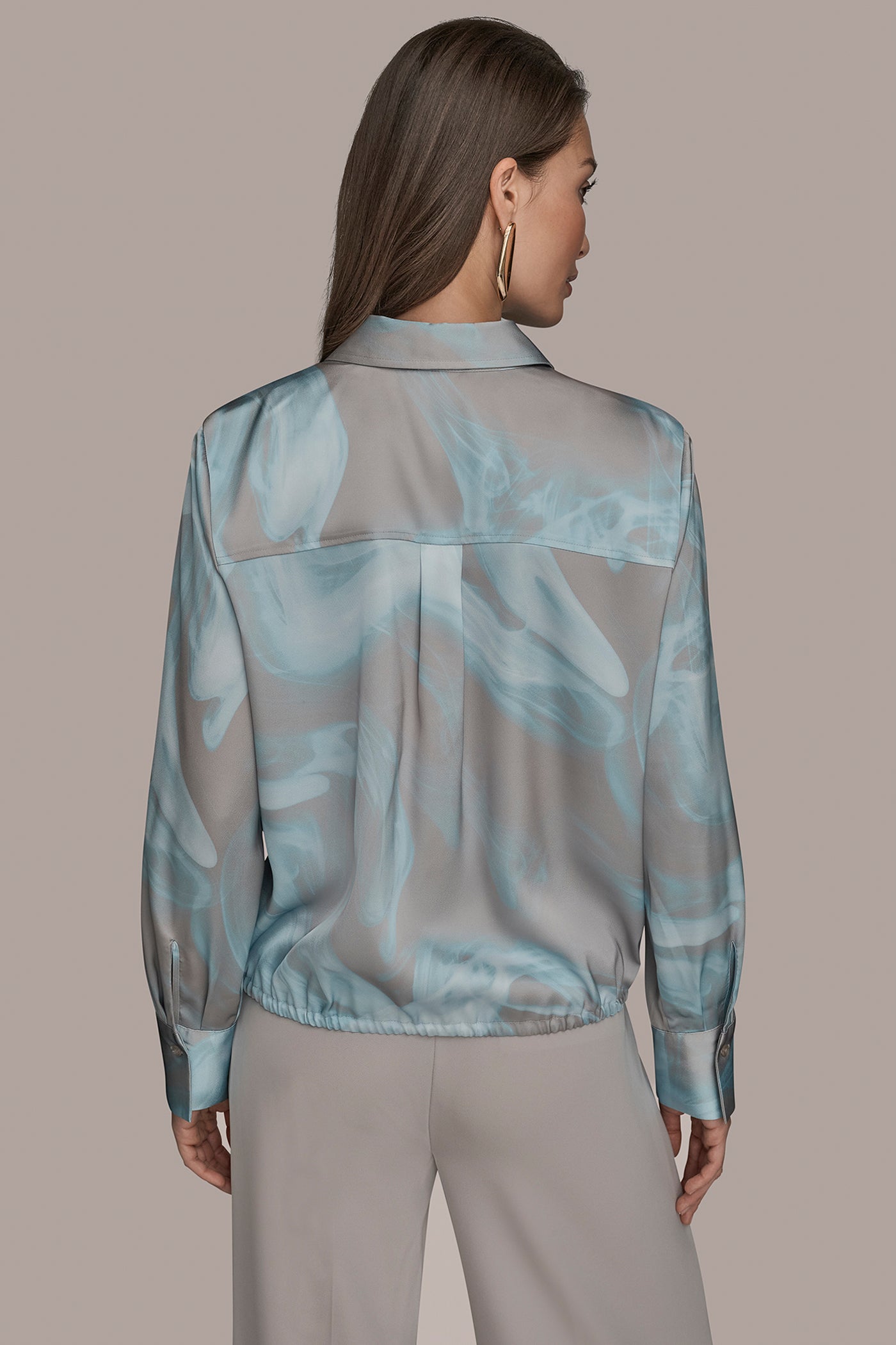 Misty Haze LONG-SLEEVE PRINTED DRAWSTRING BLOUSE Donna Karan