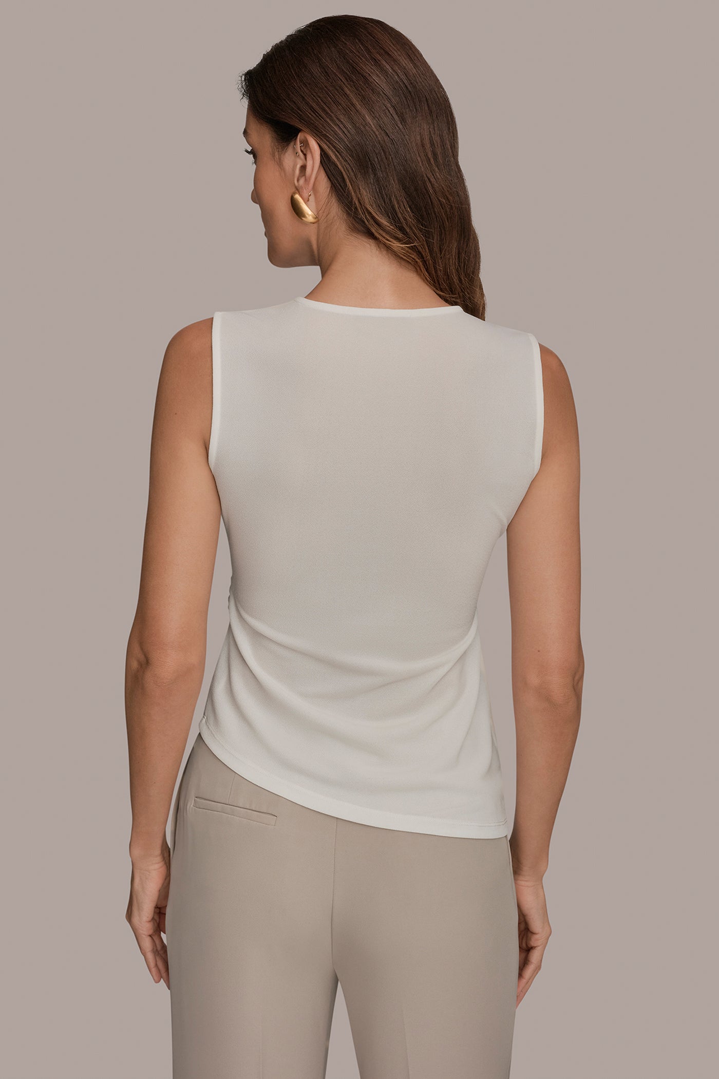 Cream ASYMMETRIC RUCHED TOP Donna Karan