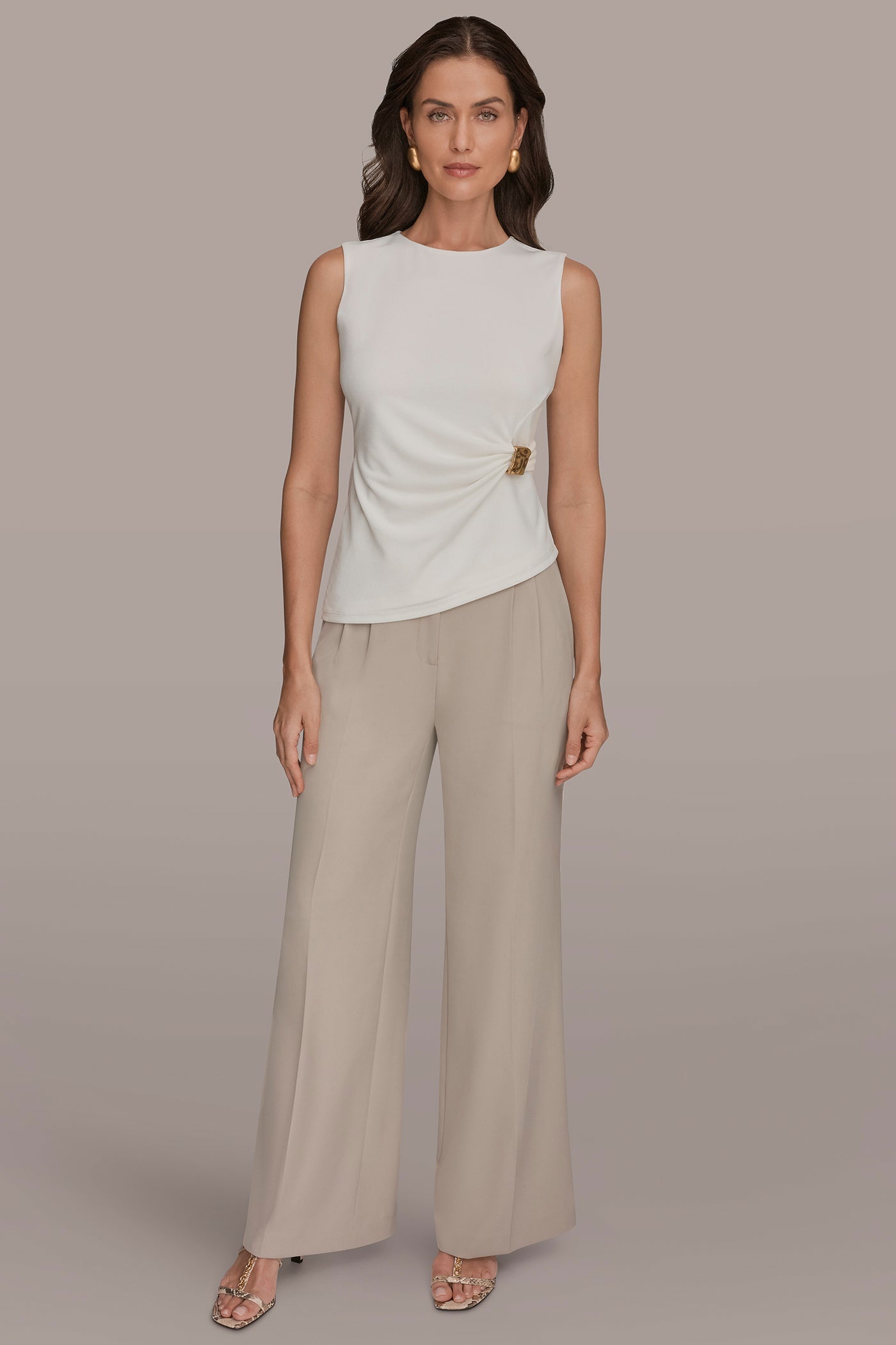 Cream ASYMMETRIC RUCHED TOP Donna Karan