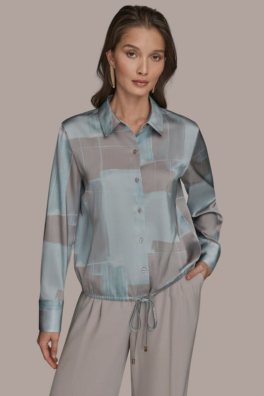 Mist Combo LONG-SLEEVE PRINTED DRAWSTRING BLOUSE Donna Karan