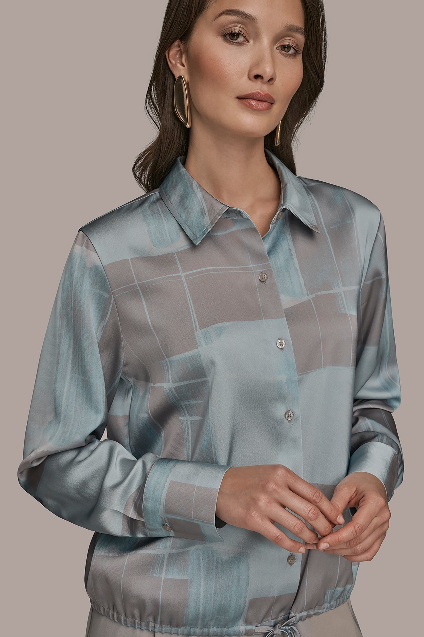 Mist Combo LONG-SLEEVE PRINTED DRAWSTRING BLOUSE Donna Karan